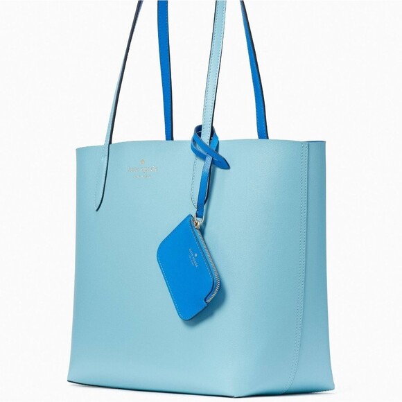 New Kate Spade Ava Reversible Tote with Pouch Double Faced Leather Fountain Blue - Picture 5 of 7